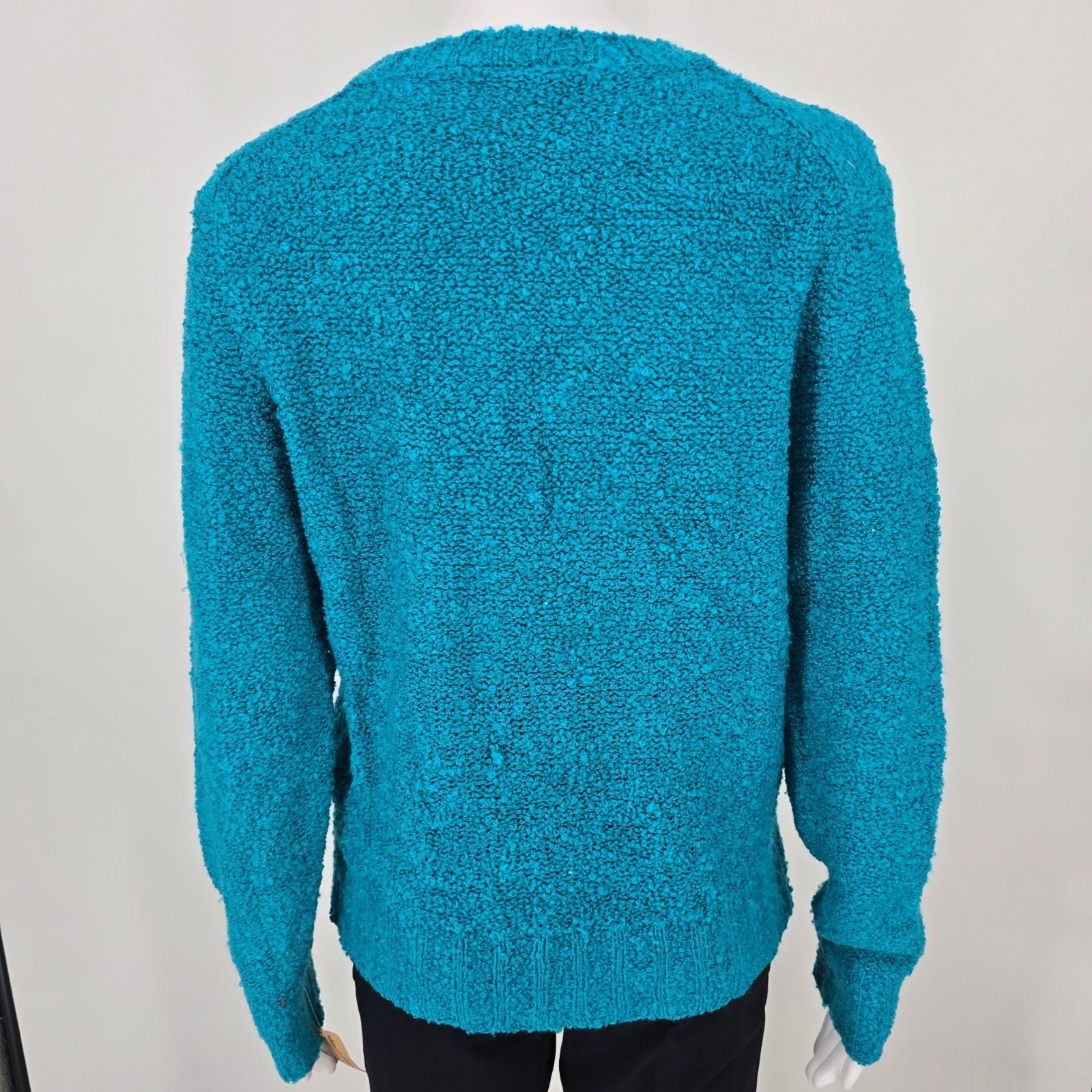 Vintage 1980s Blinkers Women’s Teal Boucle Popcorn Knit V-Neck Sweater (M)