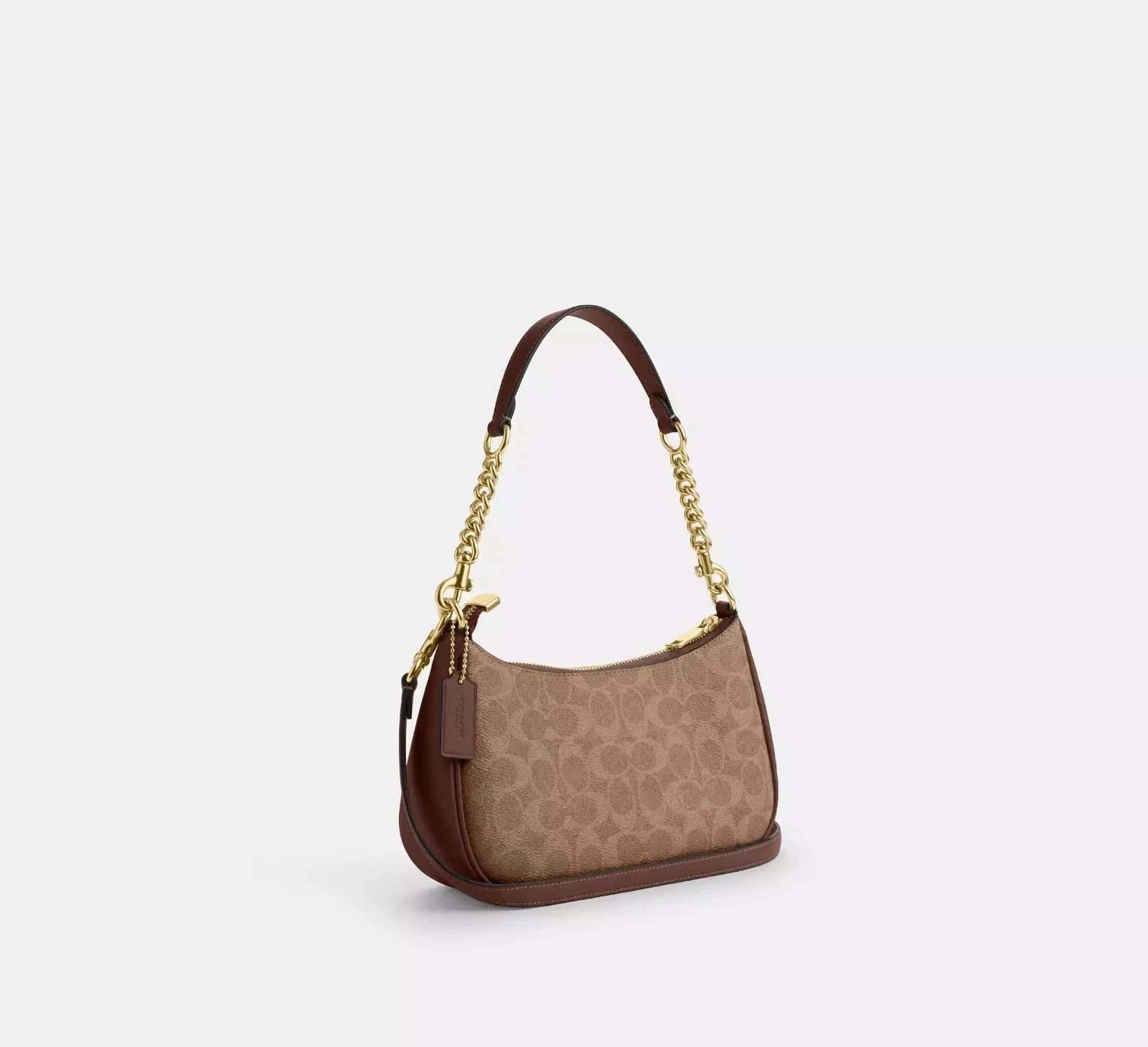 Coach Teri Shoulder Bag Canvas Leather Brown CV933 Free Shipping