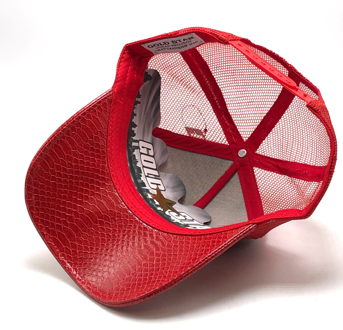 *NEW* Unisex NEW GOLD STAR HAT ROOSER LEATHER TRUCKER HAT RED 👍
