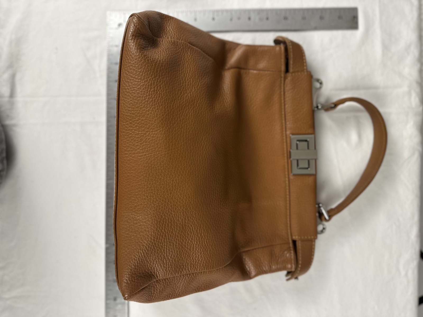 Italian Leather Handbag Carmel Pebbled Leather Top Handle Satchel Purse