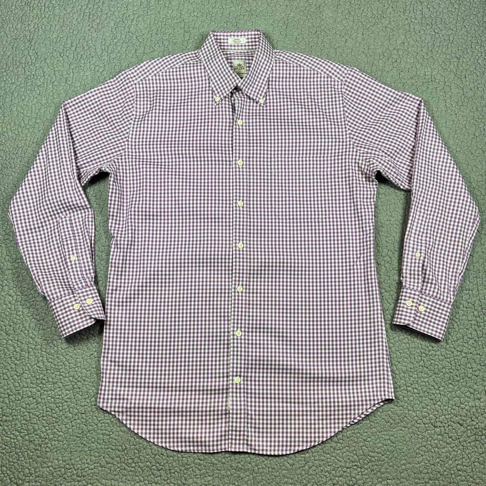 Peter Millar Nanoluxe Easy Care Mens Medium Purple Gingham Button Down Shirt