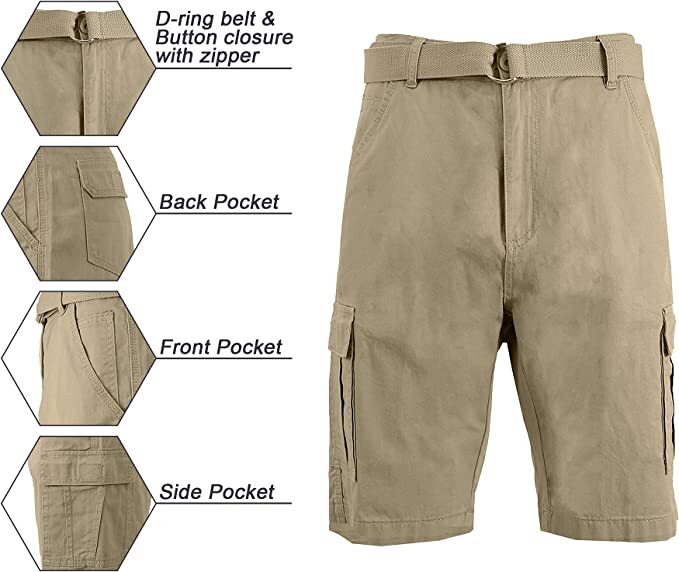 Men’s BELTED CARGO Multi-Pocket Twill Cotton Shorts ( Size 30-42 ) NWT Free Ship
