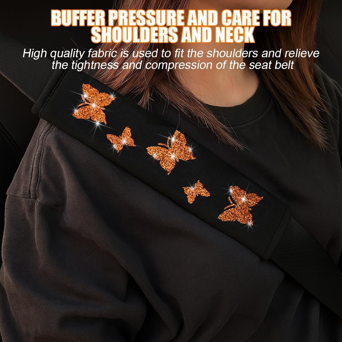 2PCS Car Seat Belt Covers, Polyester Fiber Vehicle Seatbelt Cush Color: Orange