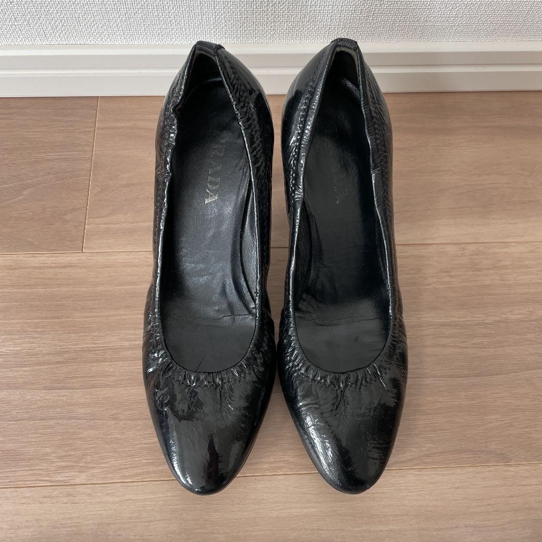 Rare PRADA Patent Leather High Heels Pumps Black Size 36.5 7.1-10cm Heel