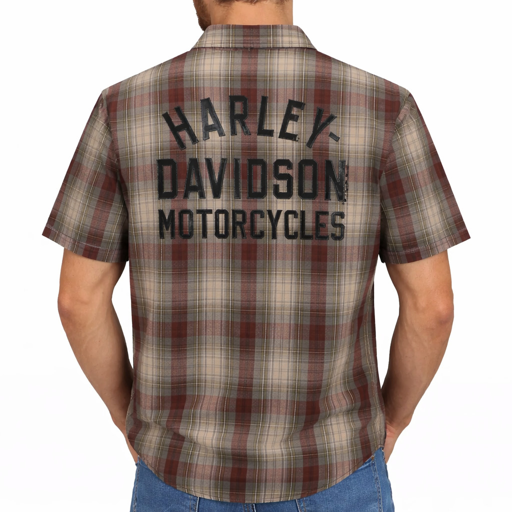 Harley-Davidson Men’s Plaid Button Short Sleeve Shirt, Brown – 96813-25VM
