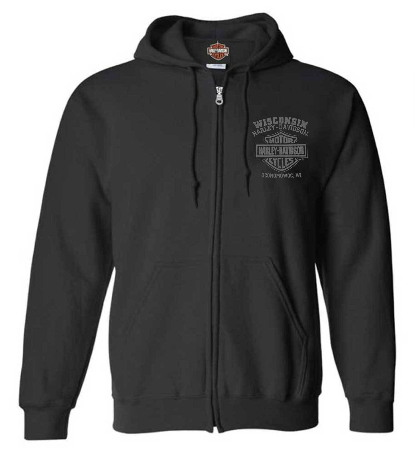 Harley-Davidson Men’s Ghoulish Biker Skull Zip-Up Cotton-Blend Hoodie, Black