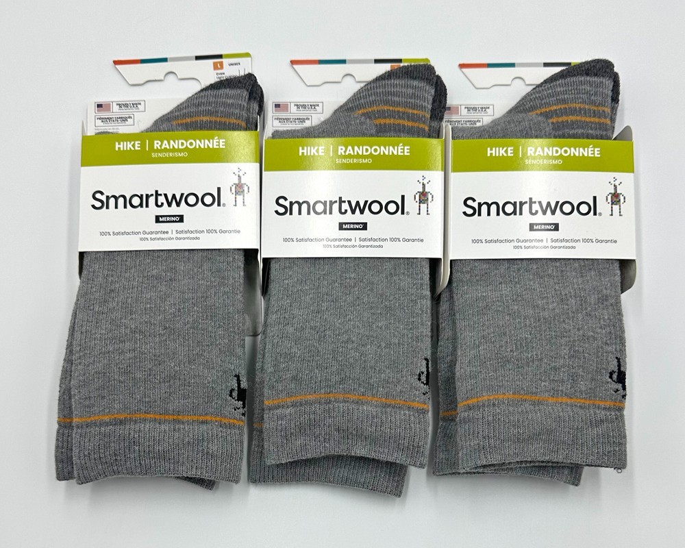 3 Pack Smartwool Men’s hike Randonnee Light Cushion Crew Socks Size Large Grey