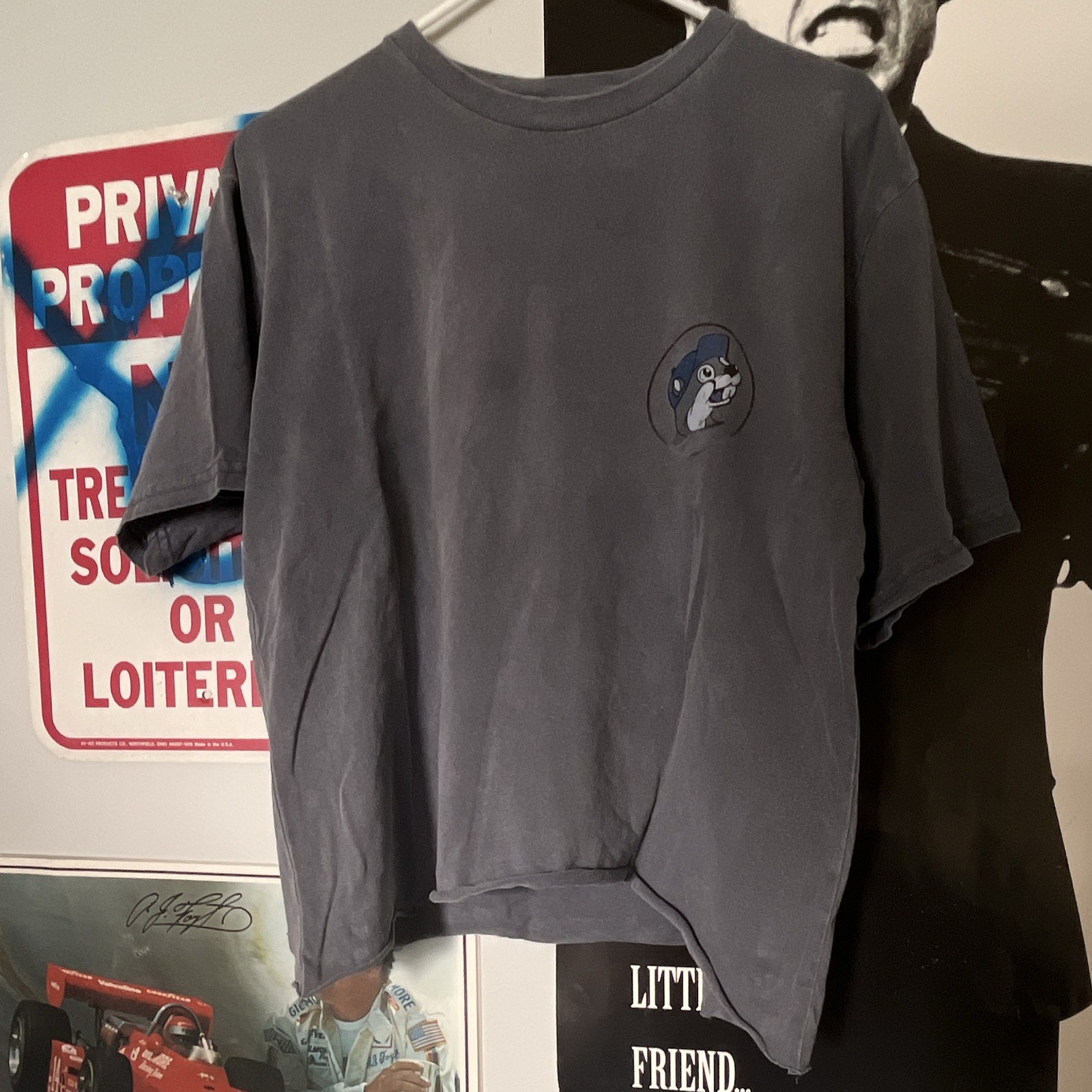 Buc-ee’s Men’s Gray/Blue Double-Sided Beaver Logo Crew Neck T-Shirt M