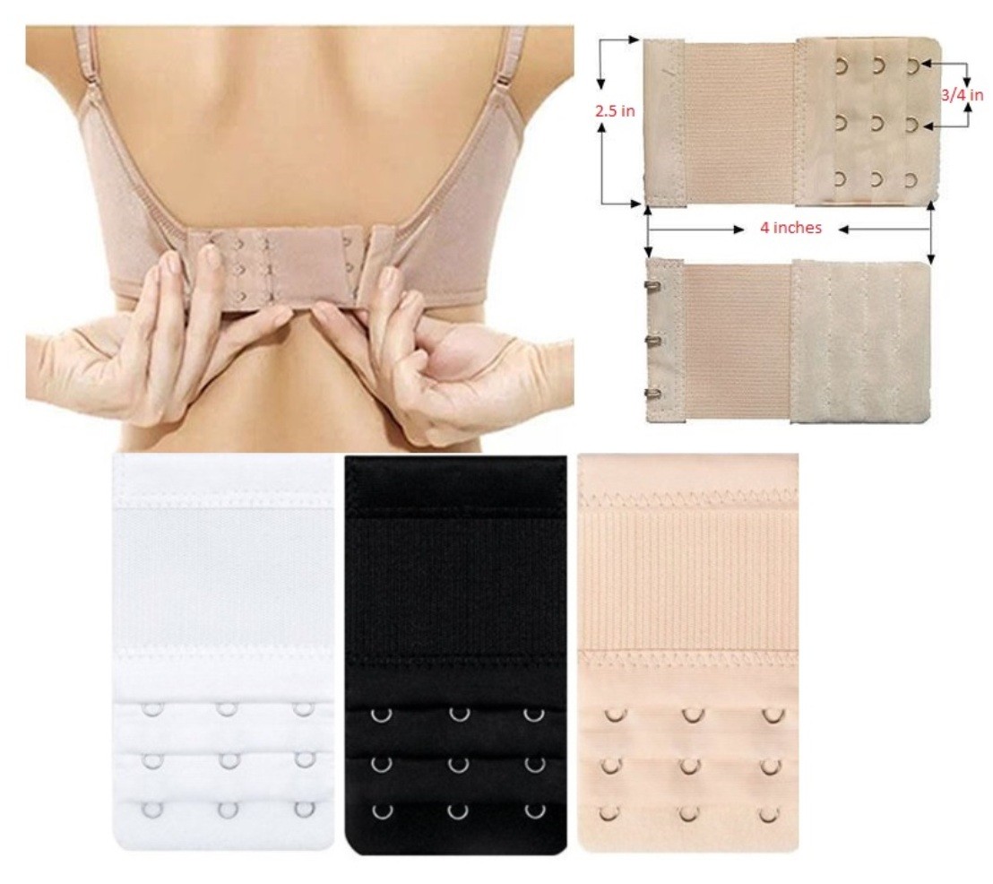 Set Of 4 Bra Extender 3 Hooks with Elastic 3 Rows