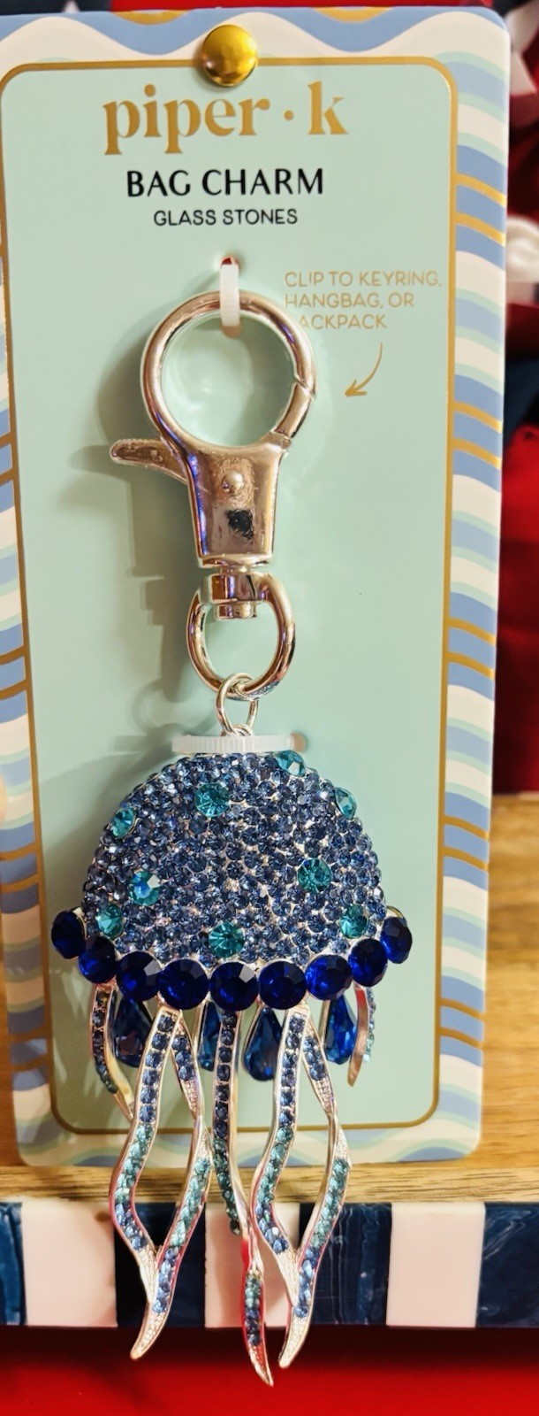 💙NWT Piper K Blue Rhinestone Jelly Fish Bag Charm / Keychain