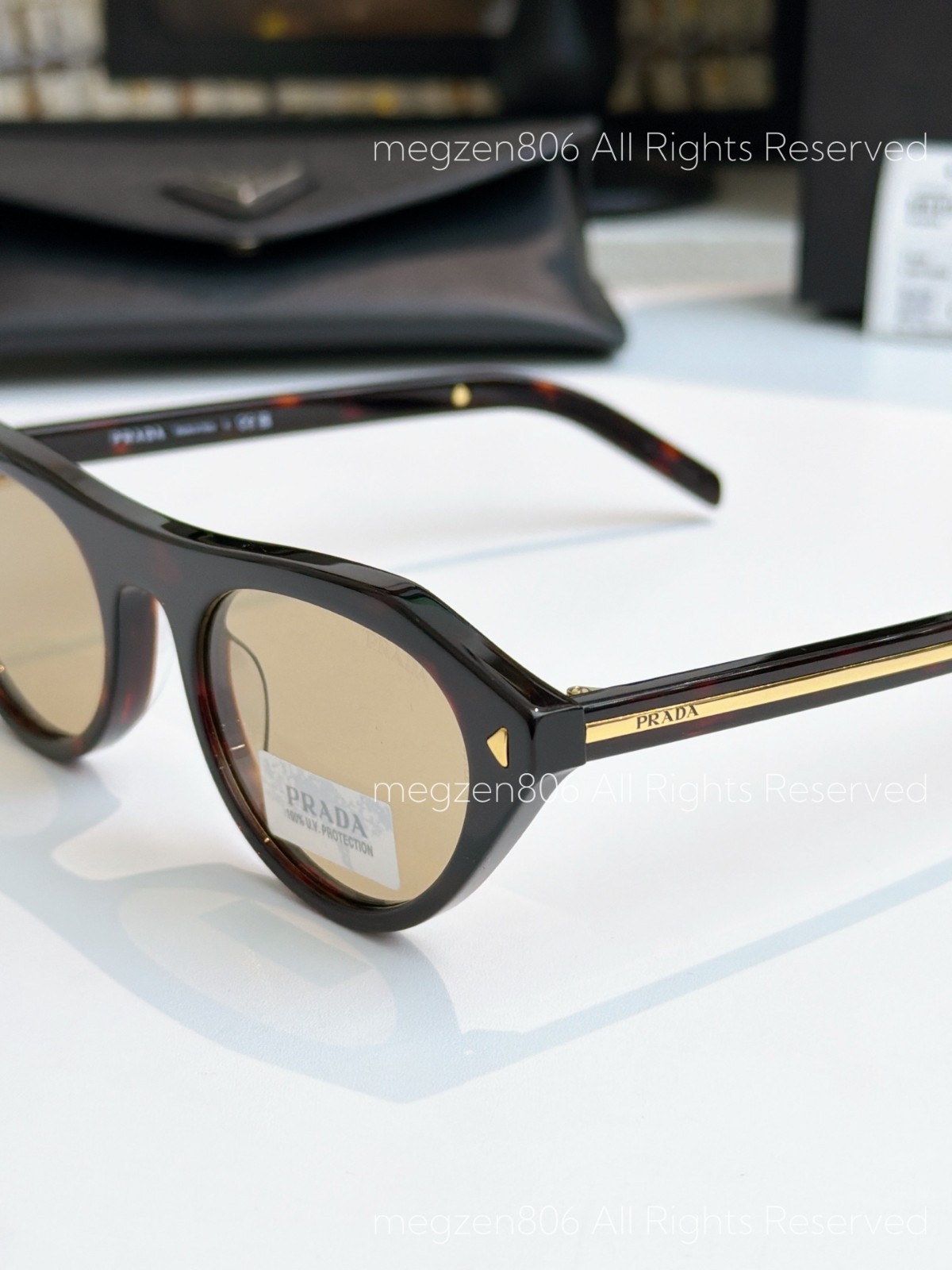 Prada SPR B15 Women Sunglasses Tortoiseshell Frame Yellow Lenses Cat Eye w/Case