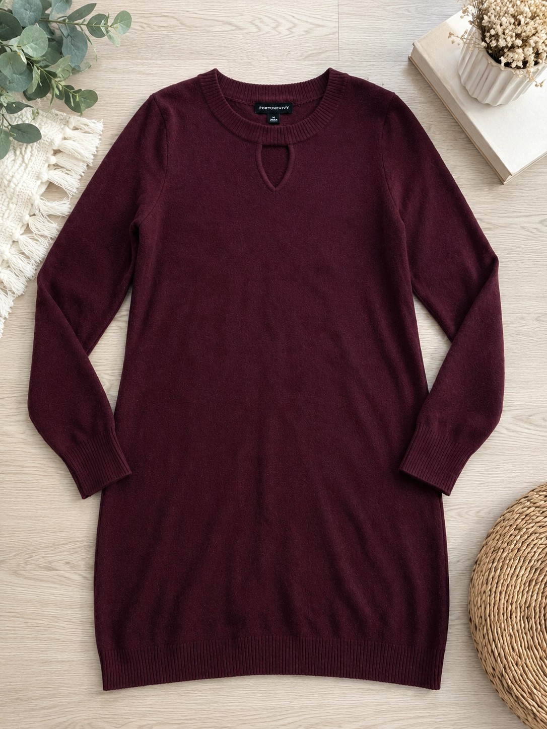 Fortune + Ivy Women’s Sweater Dress – Size Medium – Burgundy – Long Sleeve Knit