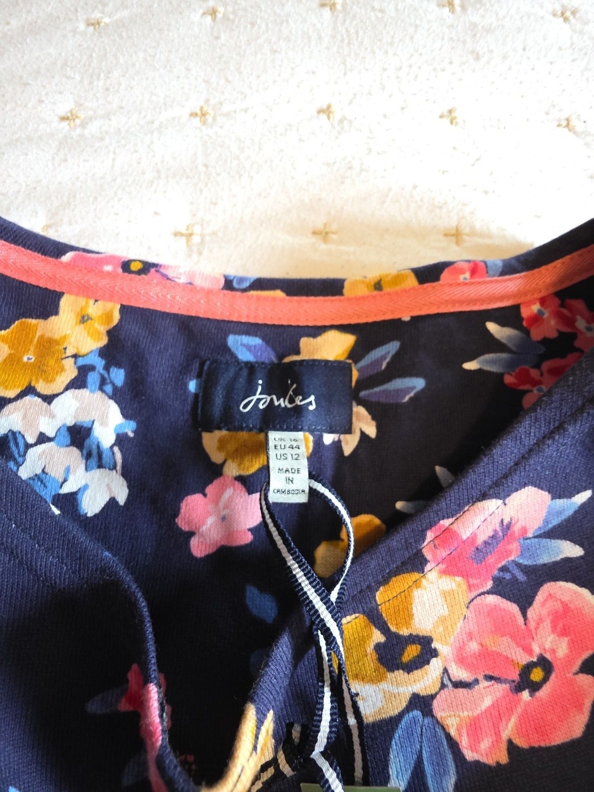 Joules Harbour Print Long Sleeve Jersey Top in Navy Floral