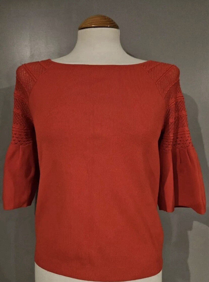 Karen Millen Red jumper jersey 3/4 sleeves Size S pre-worn returns accepted