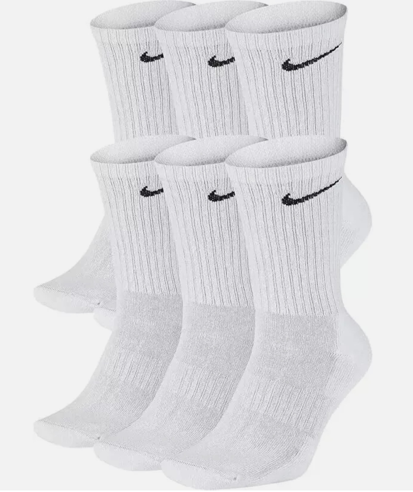 AUTHENTIC Nike Women’s Everyday Training Crew Socks 6-PAIRS WHITE MEDIUM 6-10