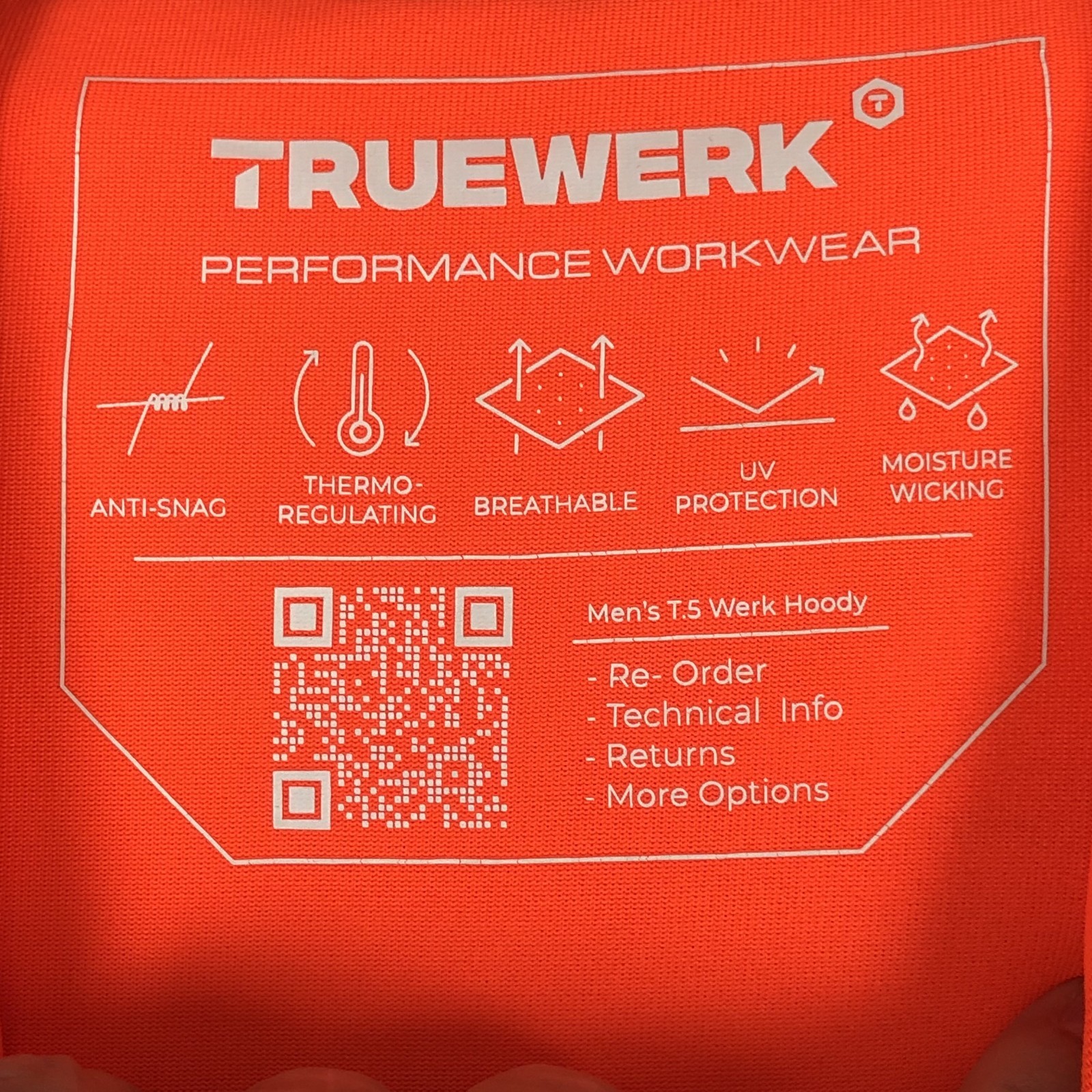 Truewerk T. 5 Werk Hoody Mens L Orange Performance Lightweight Workwear UV