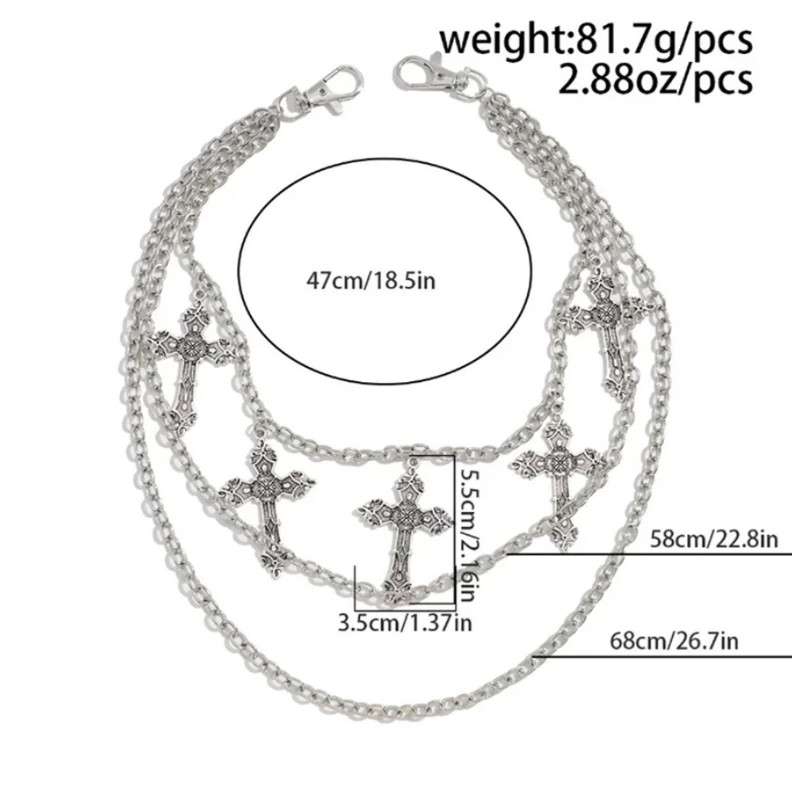 1pc Fashion Punk Metal Pants Chain Silver Cross Hip Hop Waist Accessory – NEW