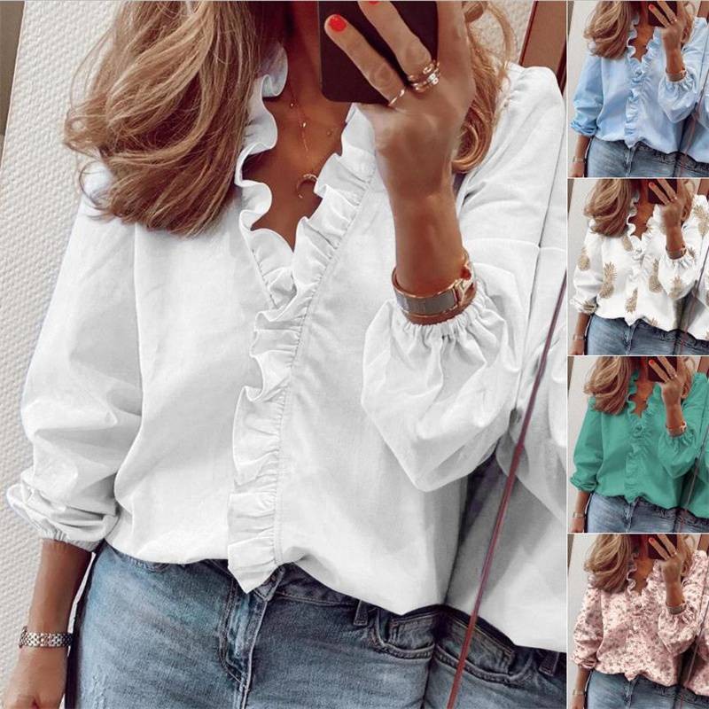 Womens T Shirt Summer Ladies Blouse Loose Pure Tops V neck Short Sleeve