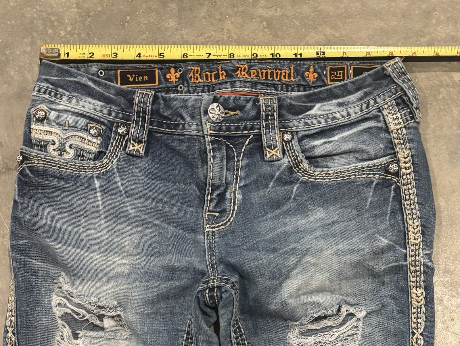 Rock Revival Jeans Vien Skinny Destroyed Low Rise Womens Size 29 Thick Stitch