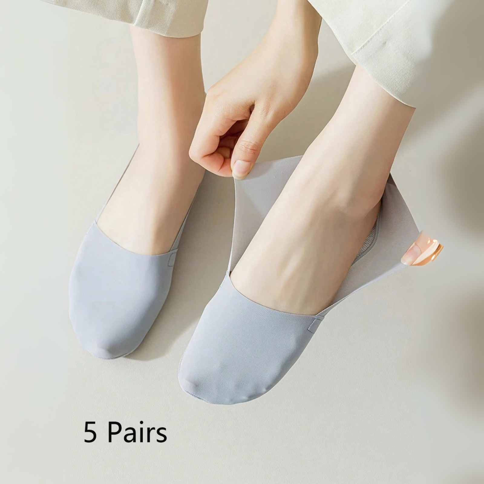 5Pairs Thin No Show Socks Low Cut Liner Non Slip Invisible Socks For Women