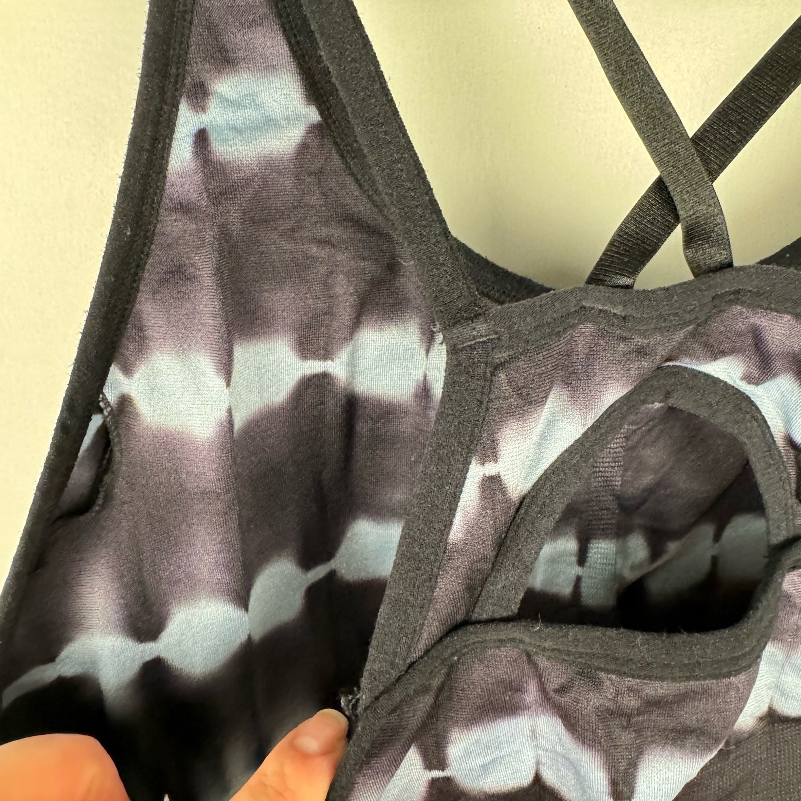 Zelos Black & Blue Tie Dye Padded Stretch Criss Cross Sports Bra Sz Large