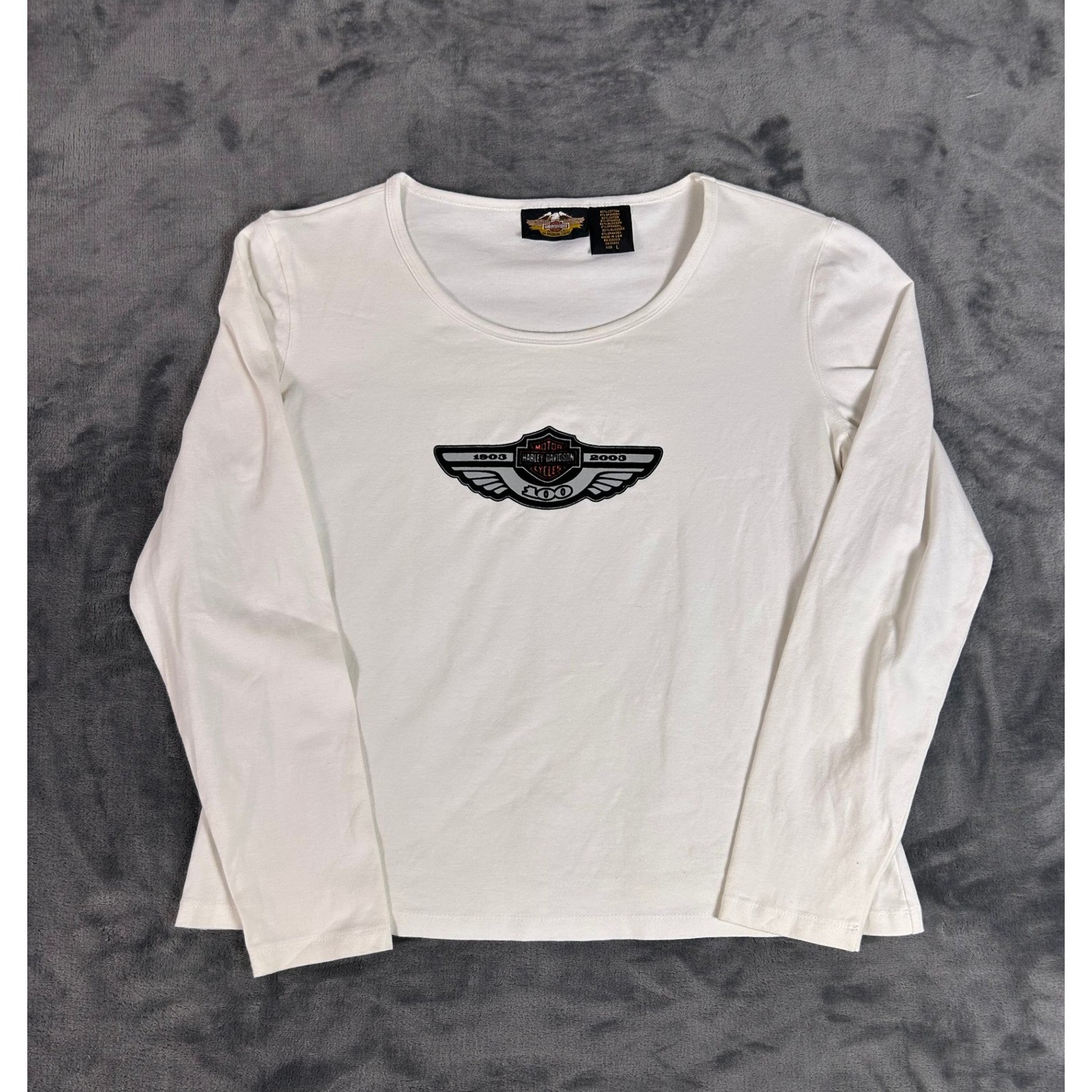 Harley Davidson White Long Sleeve T-Shirt 1903-2003 100th Anniversary Top L
