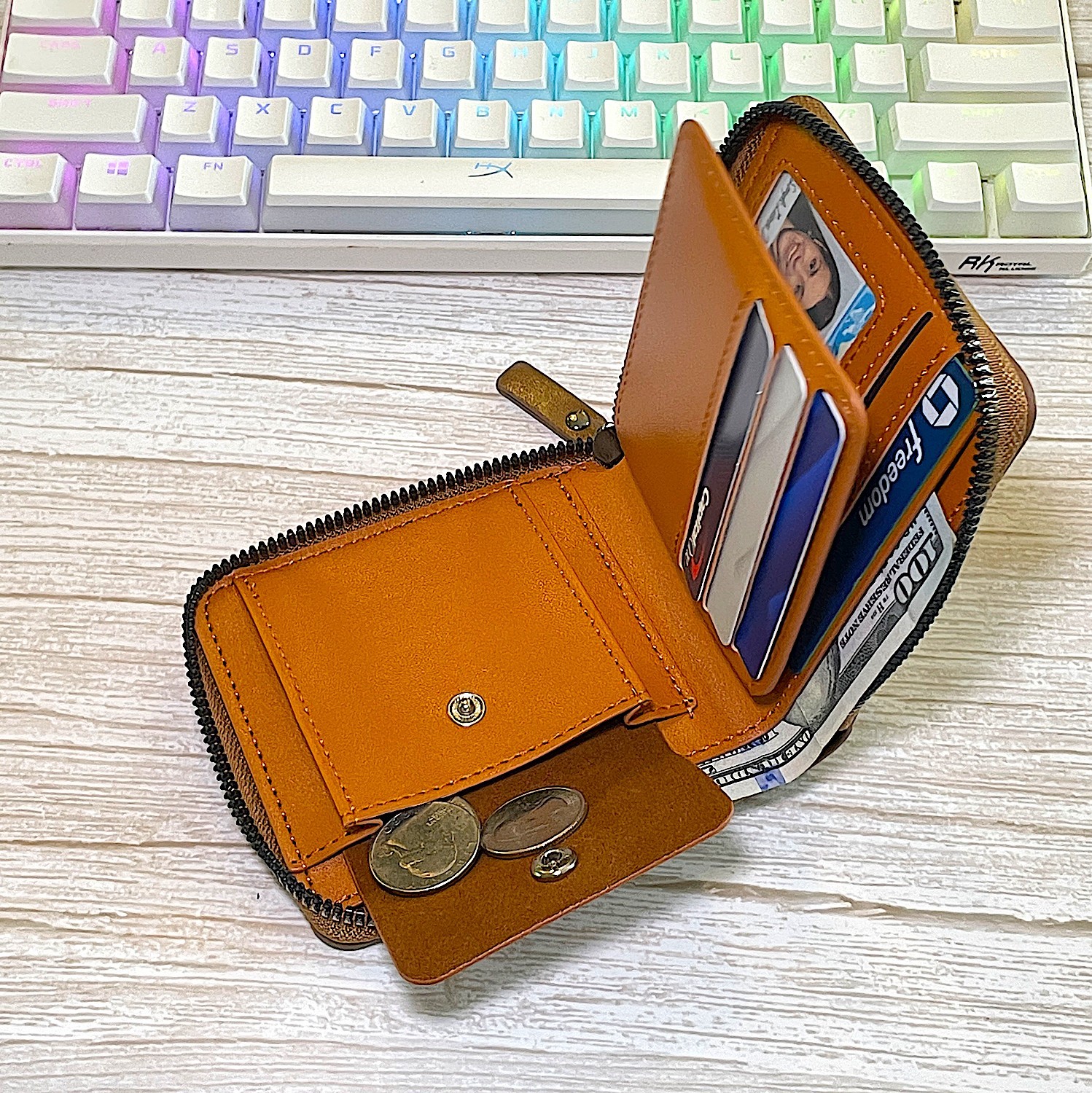 Men’s Leather RFID Blocking Waterproof Zip-Around Wallet Bifold Card Holder