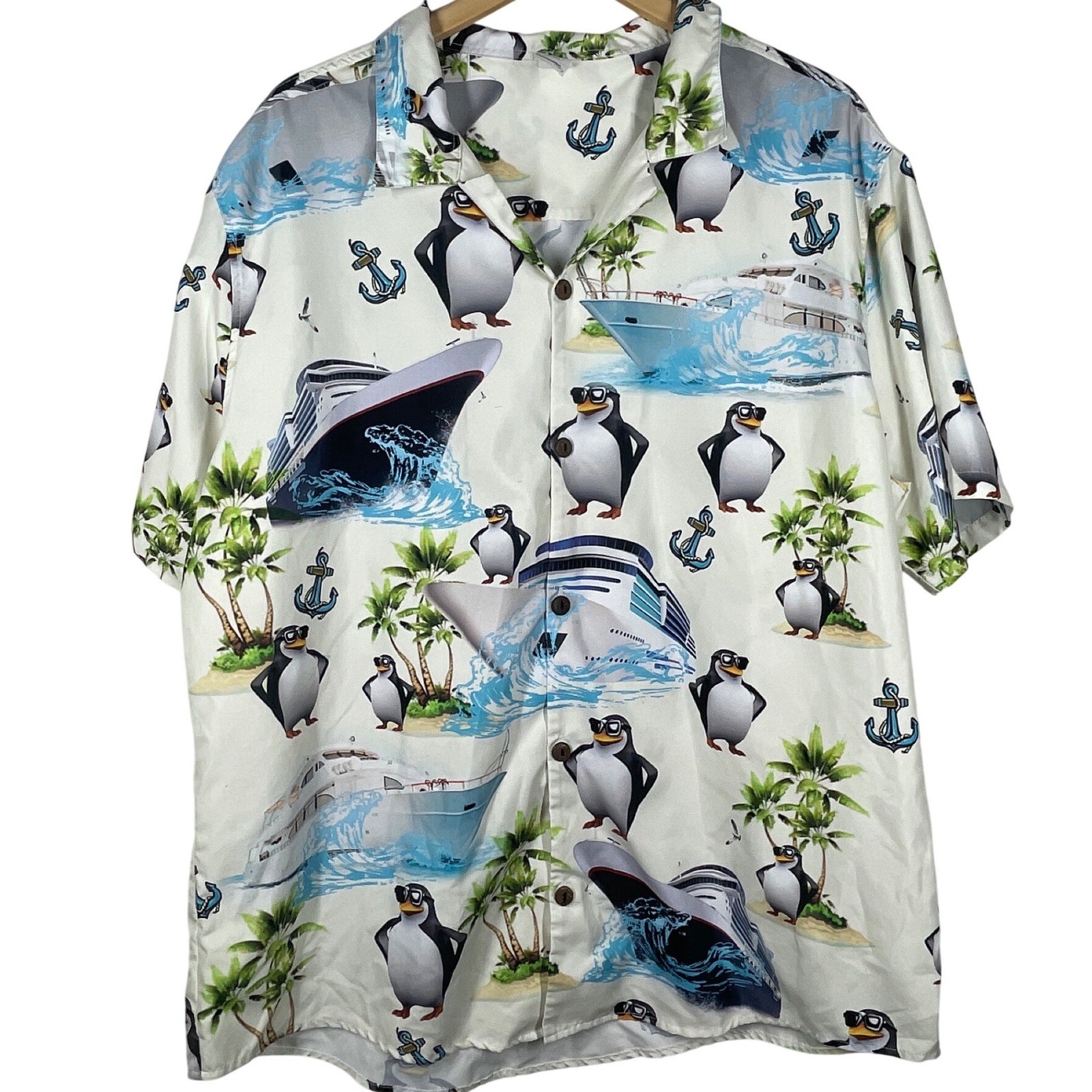Madagascar Aloha Shirt Mens XL Penguins Cruise Ship Hawaiian