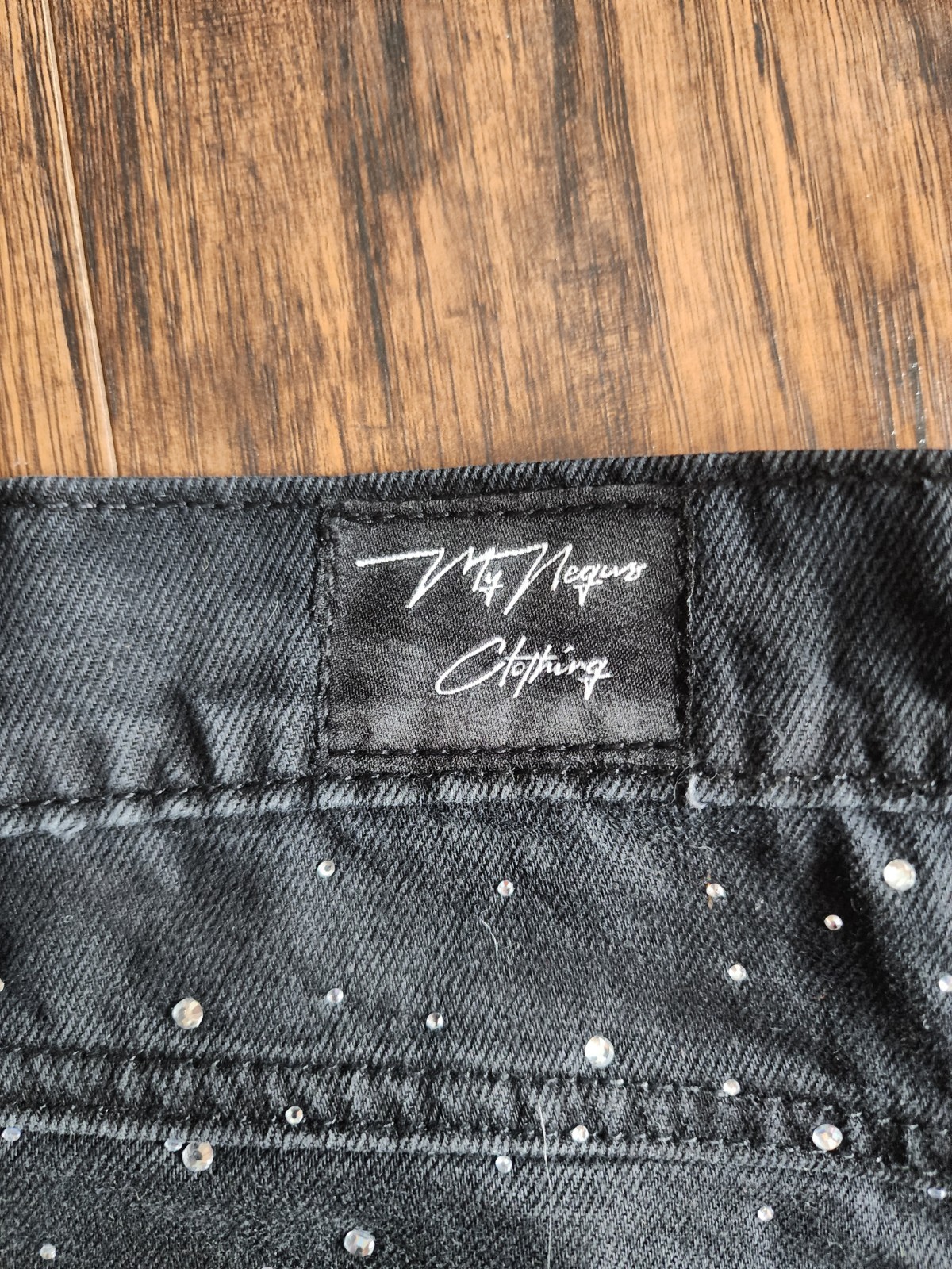 Men’s Rhinestone Street Cross Black Denim Shorts / Jorts Streetwear Size 36 Long