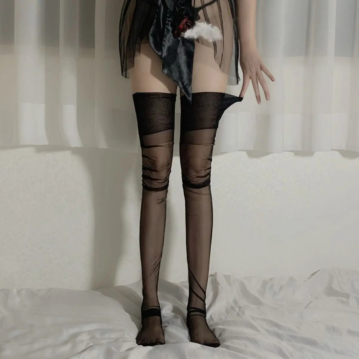 Fully Fashioned Stockings 100% NYLON Non Stretch Seamless BLACK 5 Den Medium