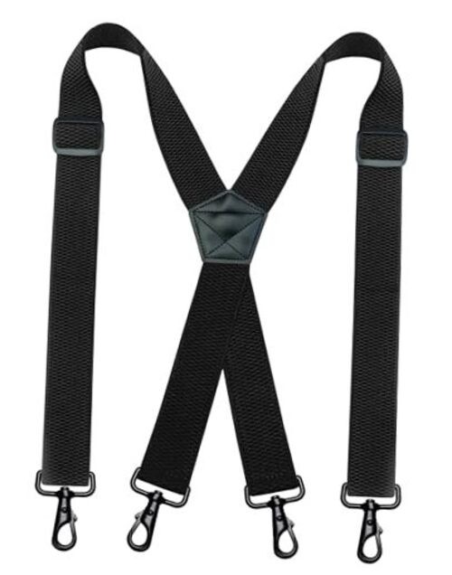 1.48″ Wide Heavy Duty Suspender with 4 Swivel Hooks for Jeans Pants Black