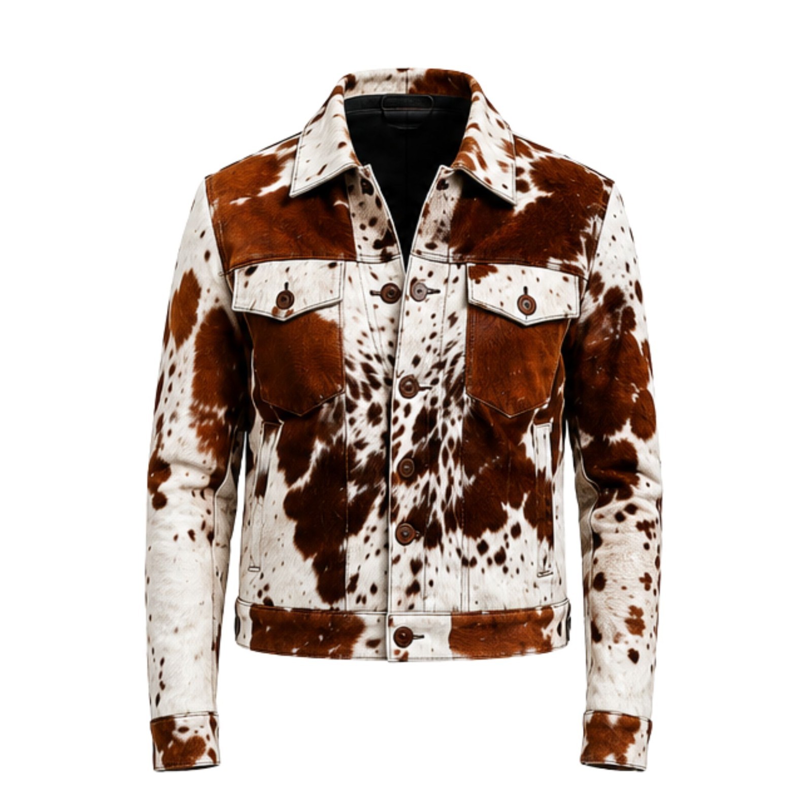 Men’s Cow Print Leather Jacket – Real Hair-On Cowhide, Stylish Pony Skin Western