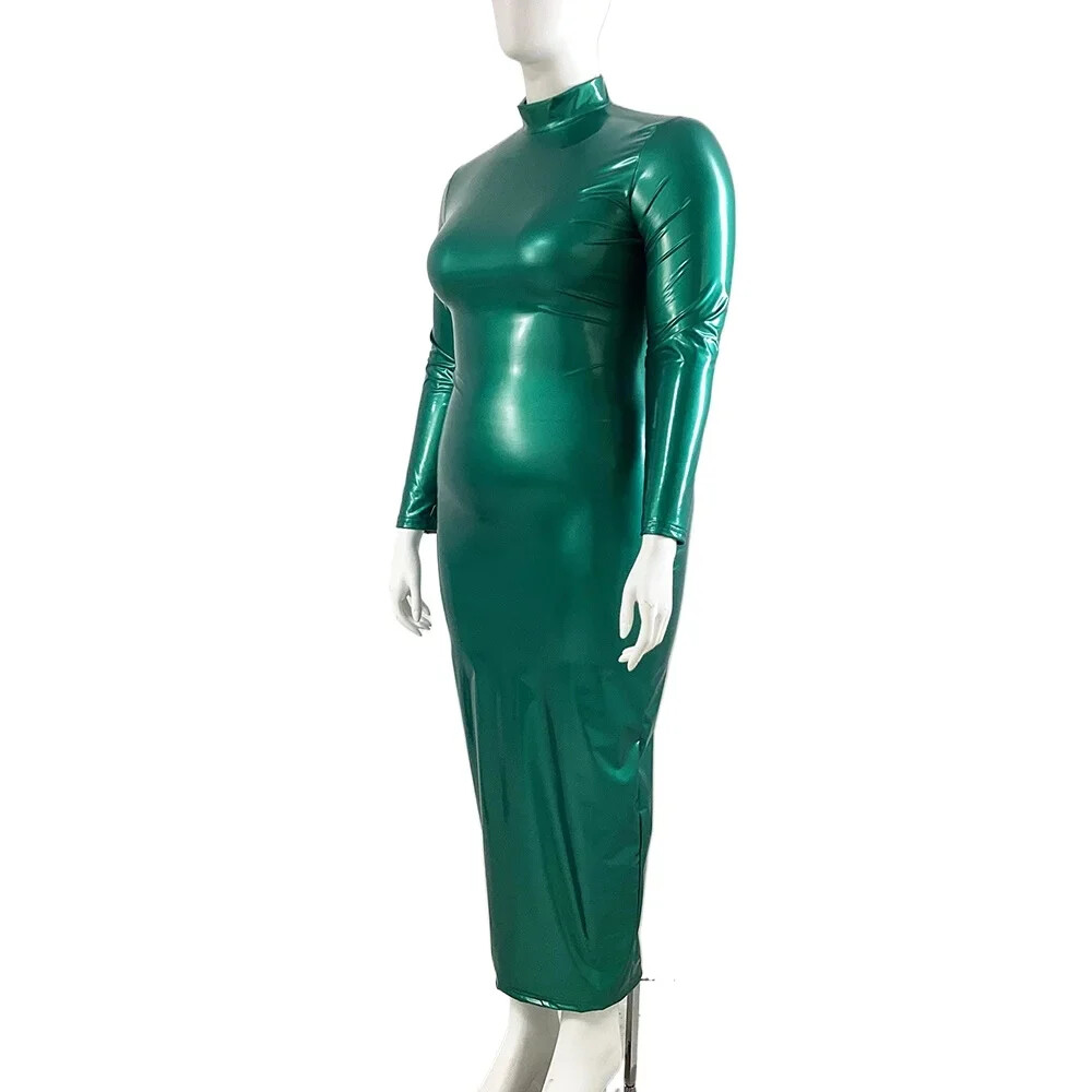 Mens Sissy Crossdresser Patent Leather Lockable Maxi Dress Exotic Hobble Dress