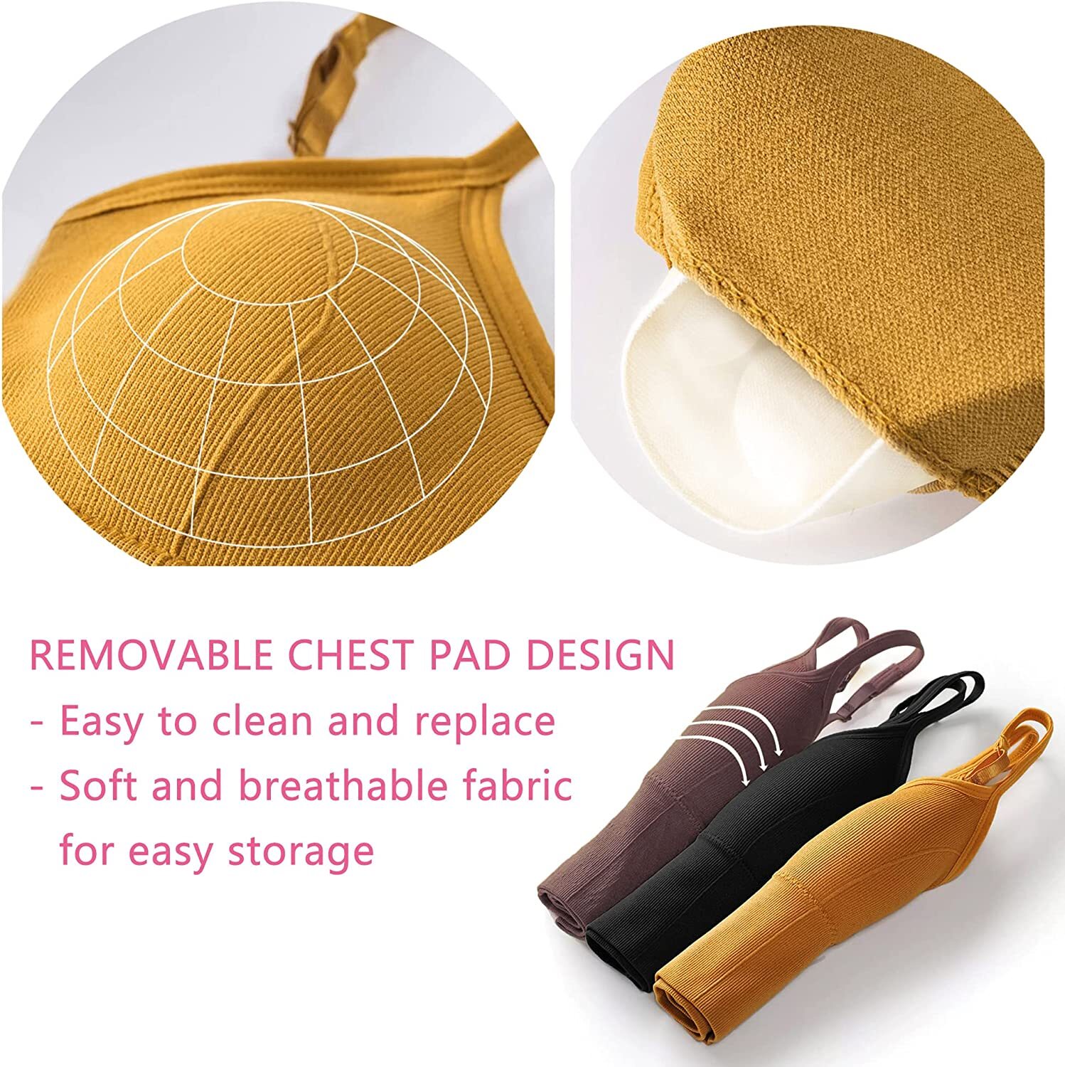 Women Padded Sports Bra Spaghetti Ribbed Tank Top Adjustable Strap Camisoles US