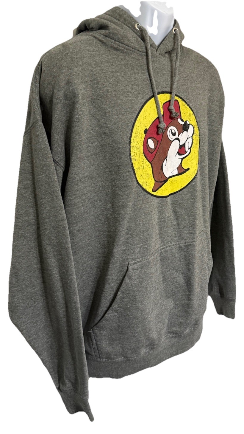 Buc-ee’s Beaver Logo Gray Hoodie Pullover Graphic Sweatshirt L See Measurements