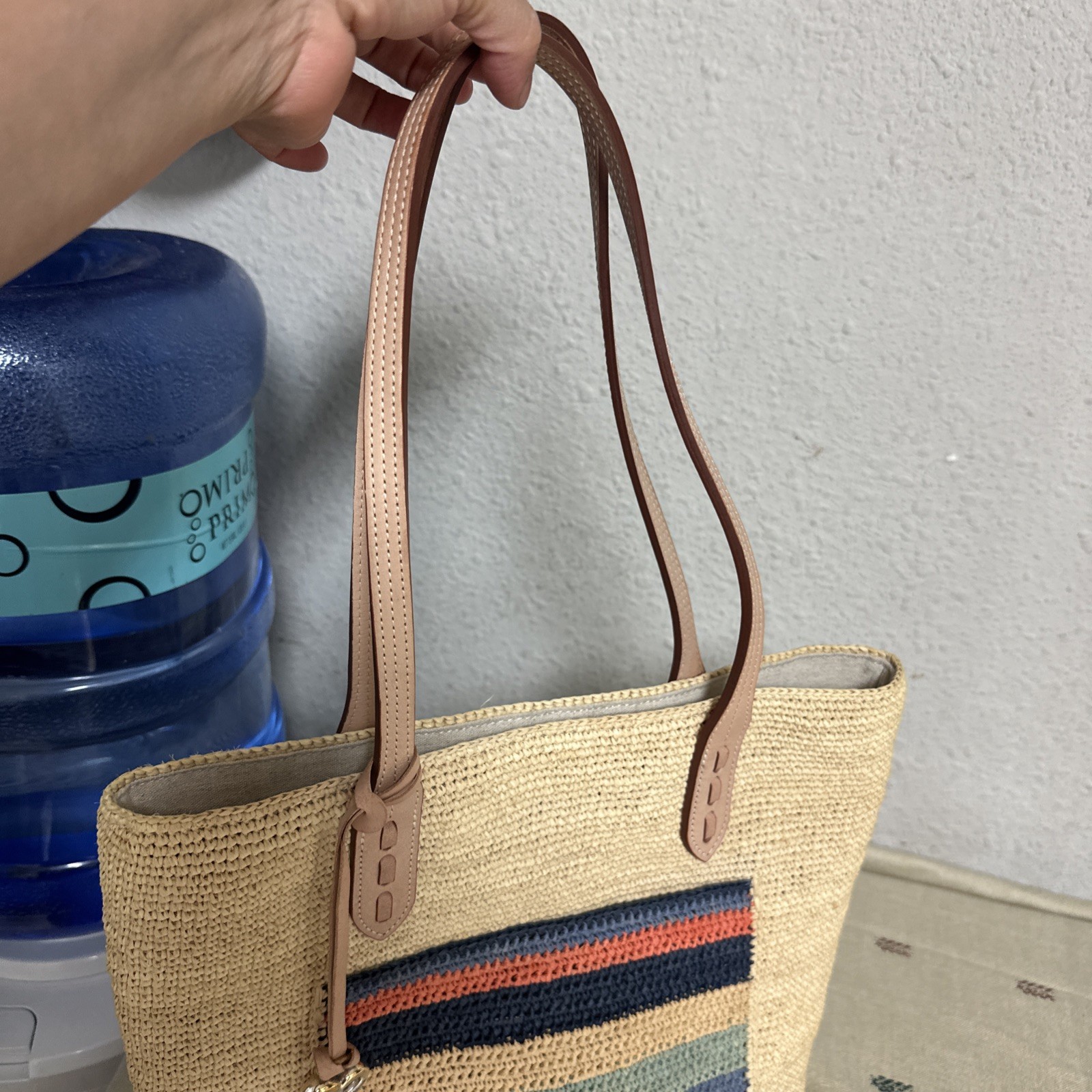 BRIGHTON FERRARA COLLECTION DINA MADAGASCAR RAFFIA & LEATHER TASSEL TOTE NWT$310