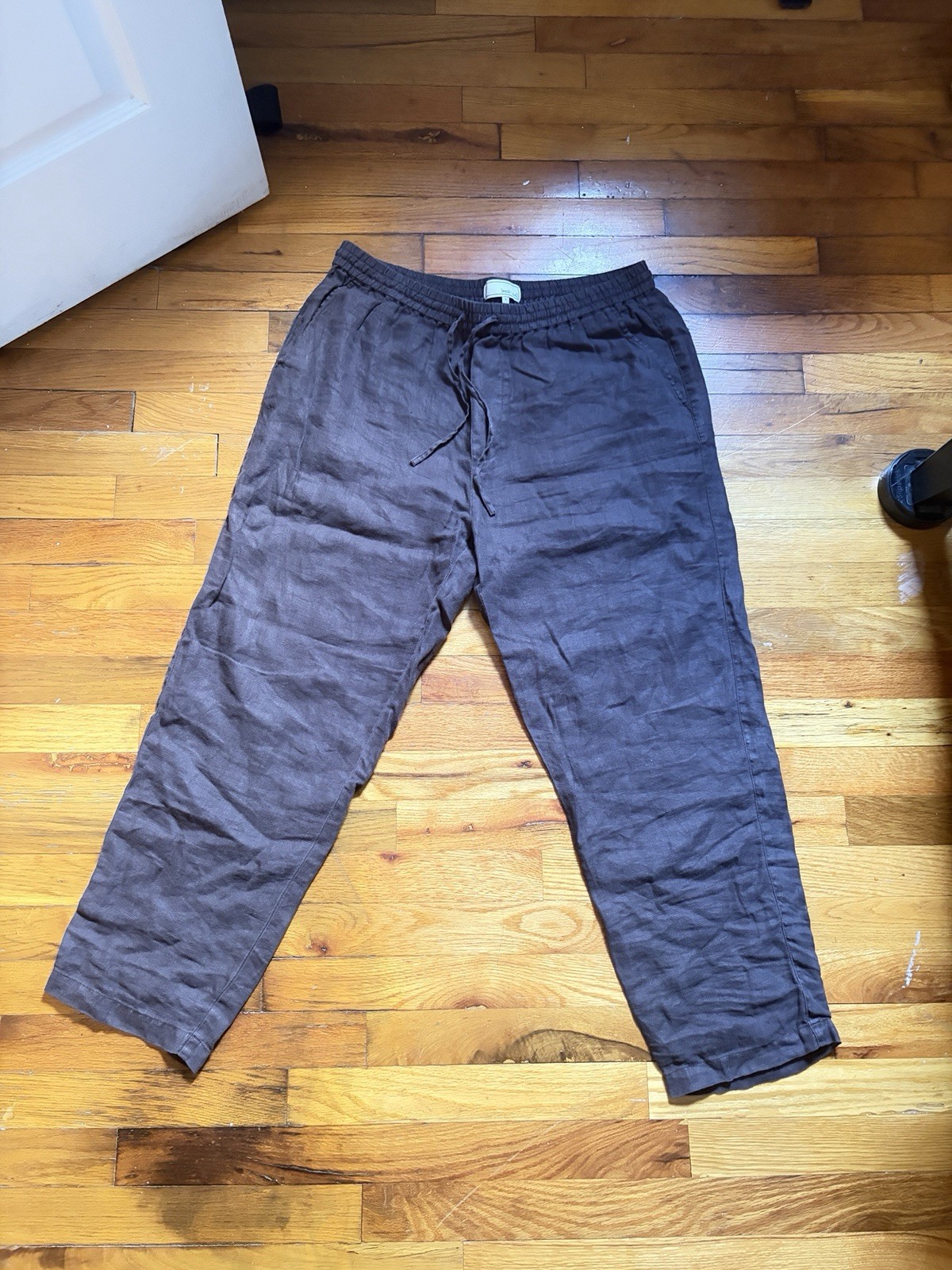 Kith &Kin Herringbone Linen/Cotton Pants Elastic Waist Drawstring Pockets L