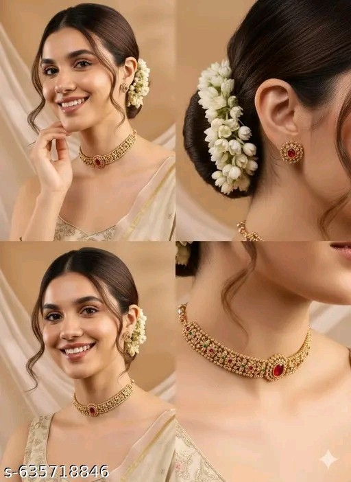 Indian Bollywood Gold Plated Kundan Choker Bridal Necklace Earrings Jewelry Set