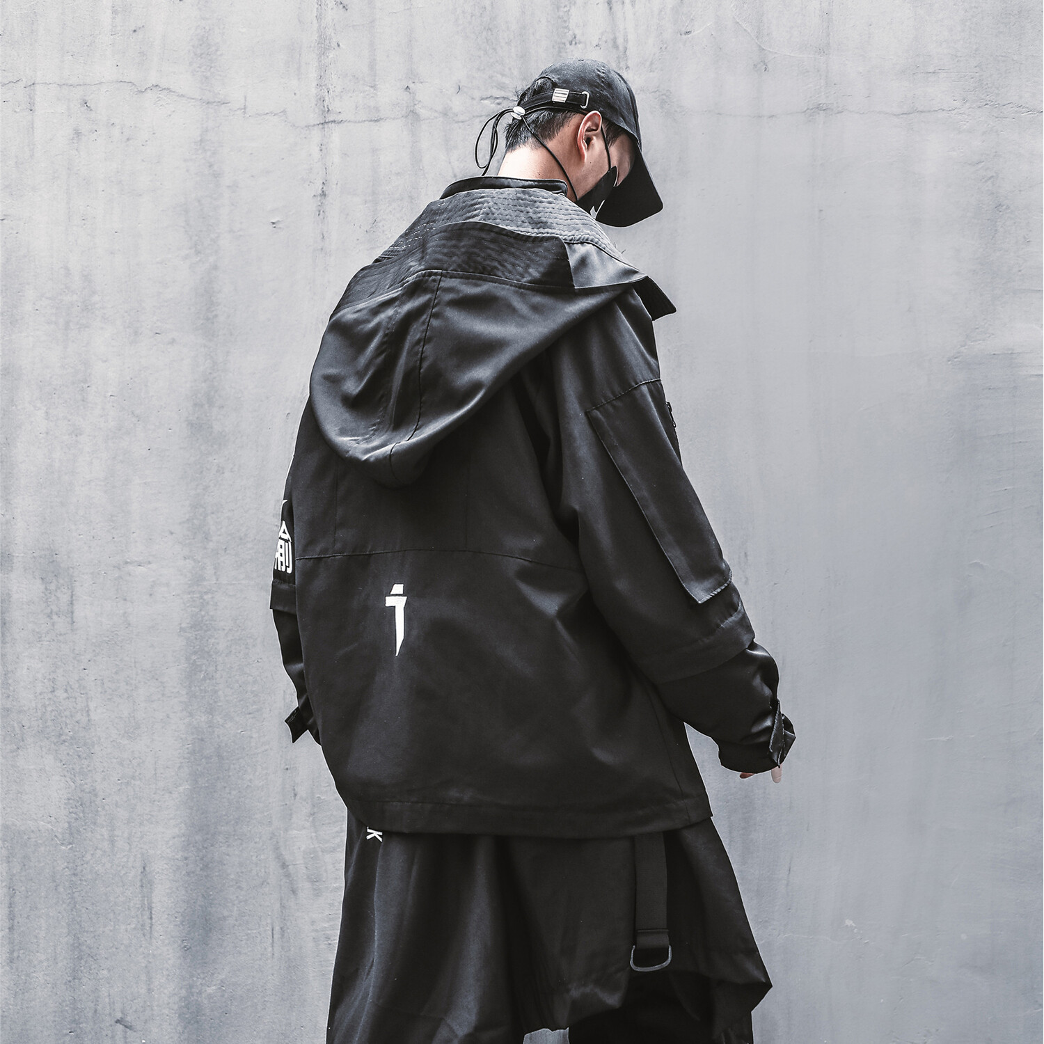 MFCT Men’s Techwear Atom Bomb Windbreaker Cyber Jacket with Detachable Hoodie