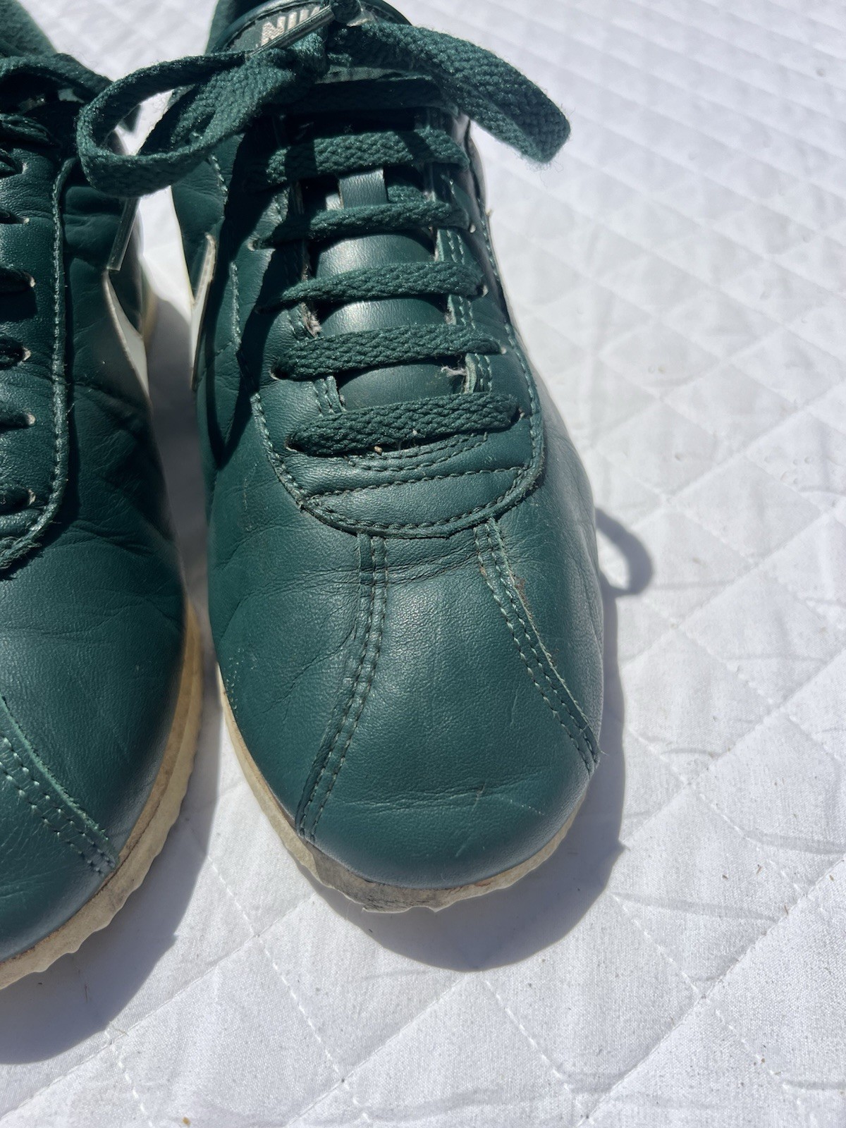 Vintage 1980s Nike Cortez Size 8 Green Leather Shoes Made in Republic of Korea