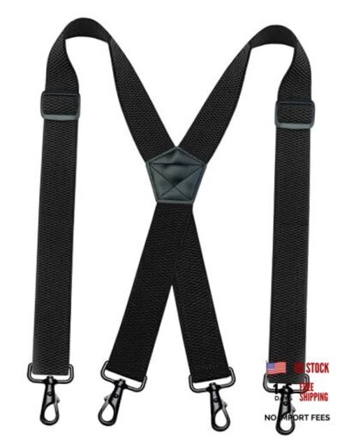 1.48″ Wide Heavy Duty Suspender with 4 Swivel Hooks for Jeans Pants Black