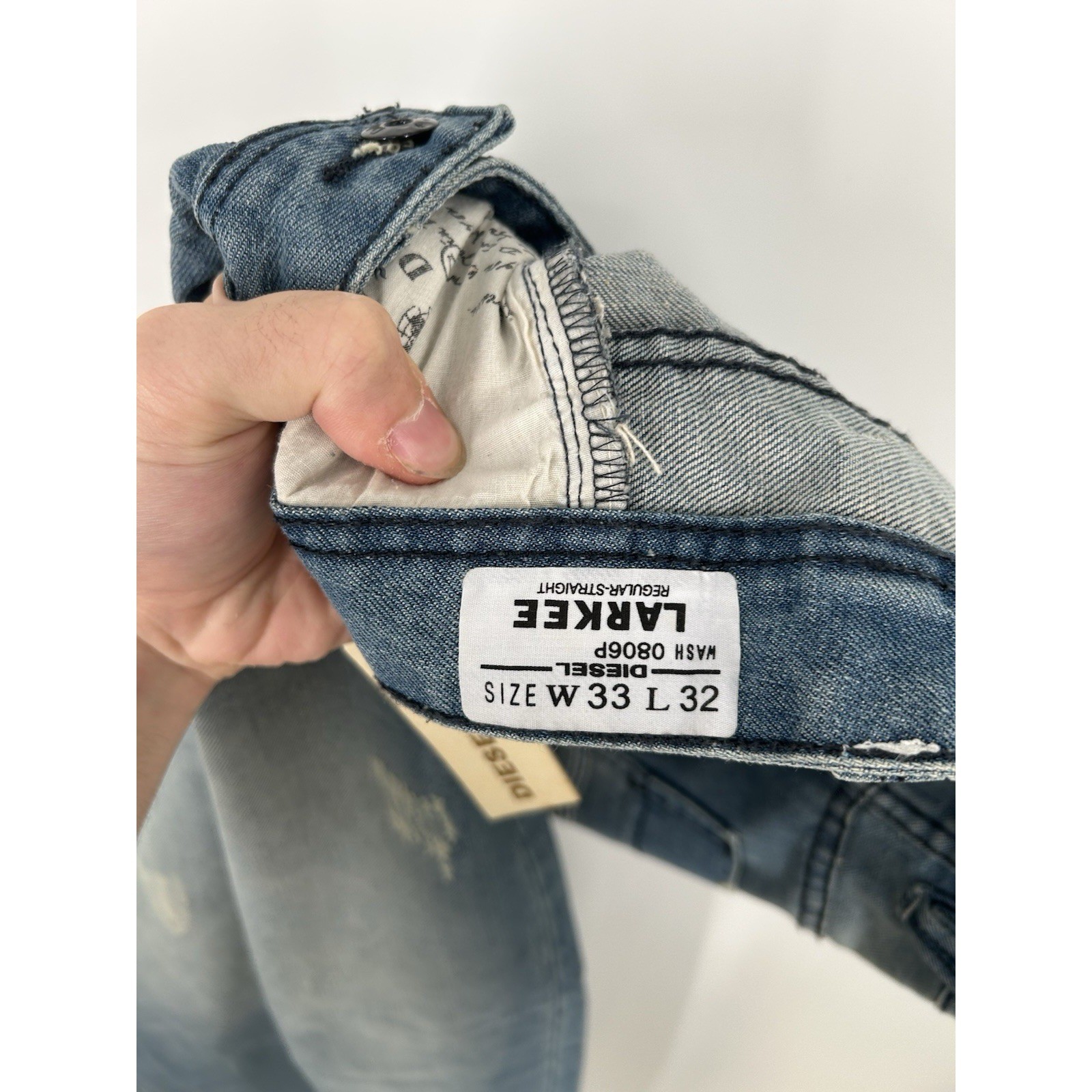 Diesel Larkee Straight Leg Regular Fit Medium Wash Distressed Jeans Size 33×32