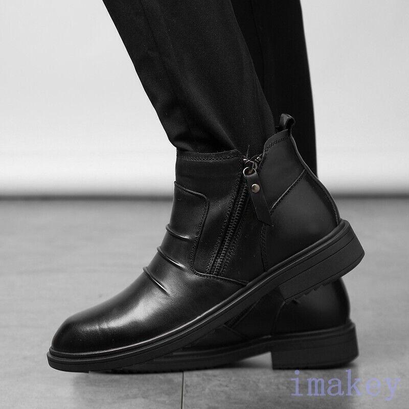 Mens Dress Business Ankle Boots Formal Casual Leather Side Zip Round Toe Shoes