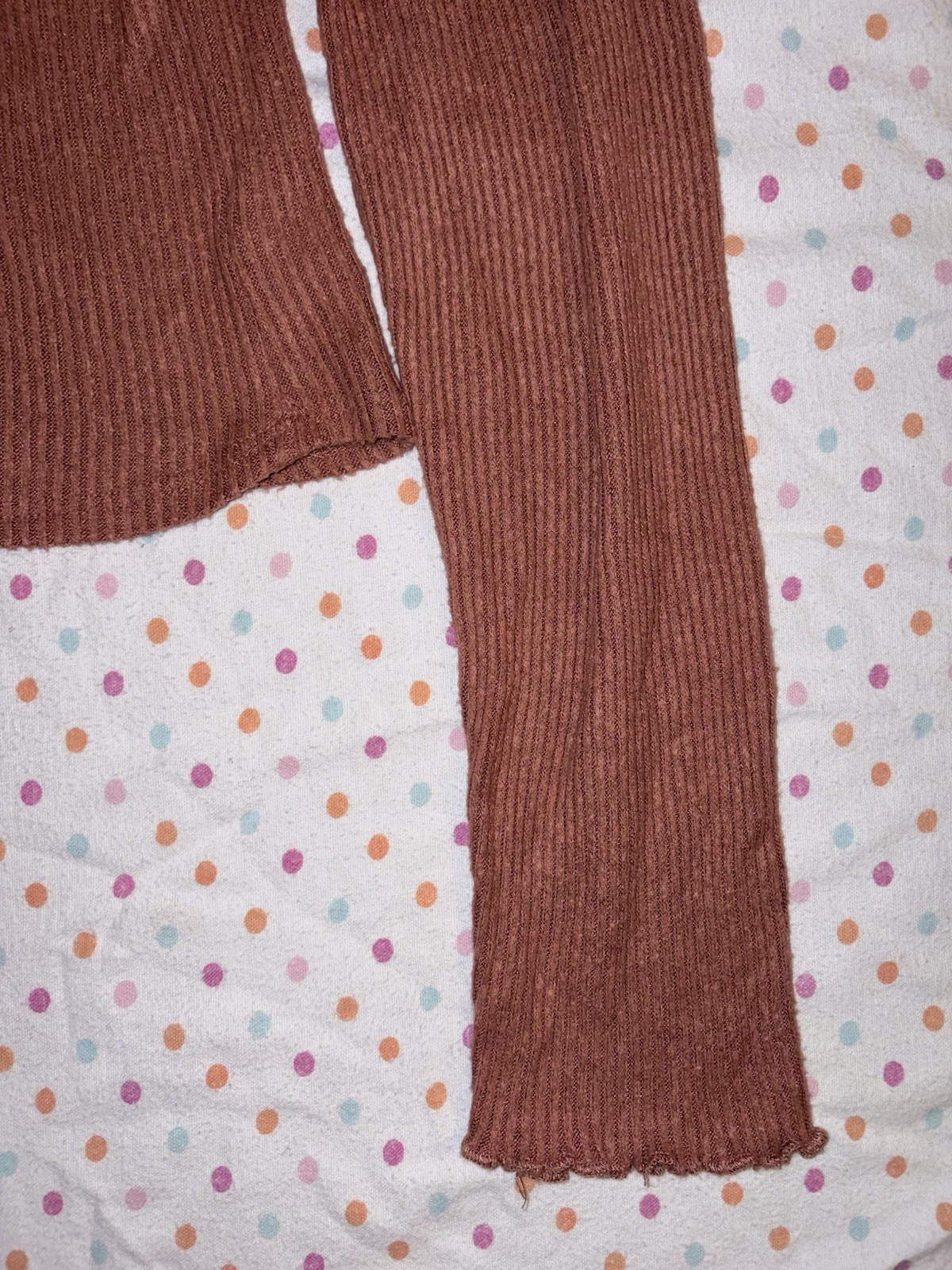 SO Rust Ribbed Ruched Tie Front Crop Top Size Large Long Sleeve Knit Sweater Top