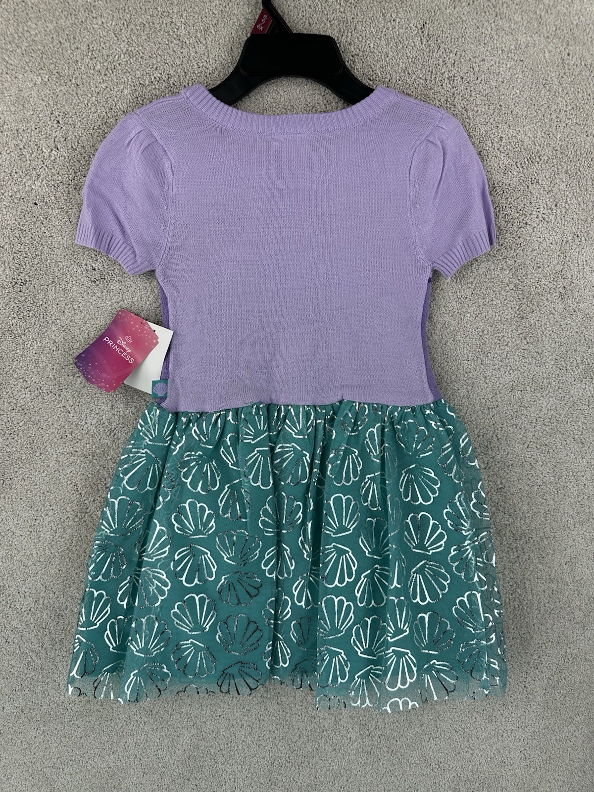 Disney Princess Ariel Light Purple Green Short Sleeve Tulle Dress Kids S (6/6X)