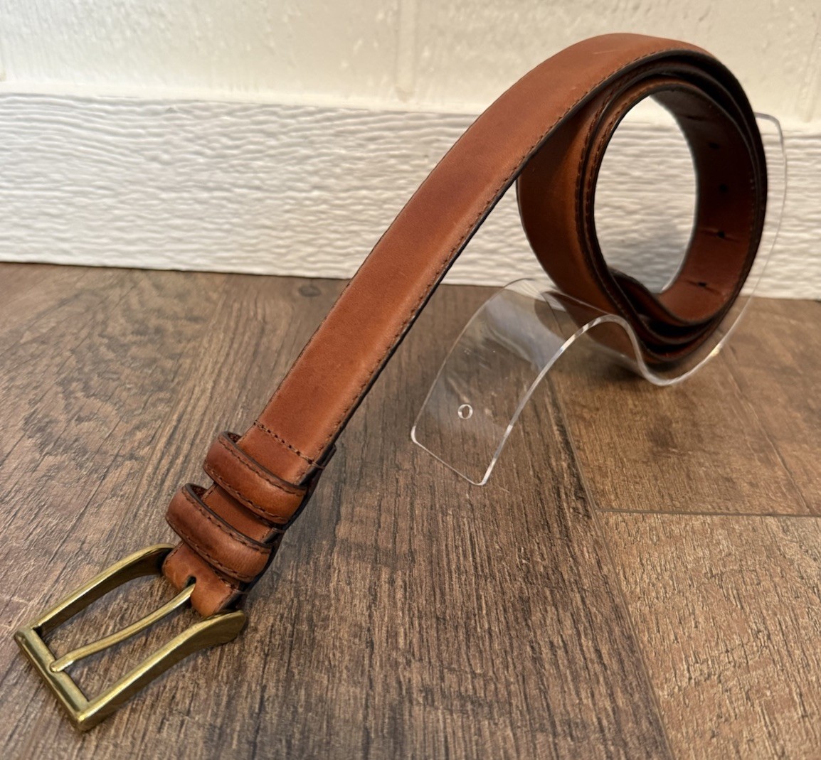 Men’s Italian Oil Tanned Cowhide Leather Belt Brown Brass Buckle Size 44