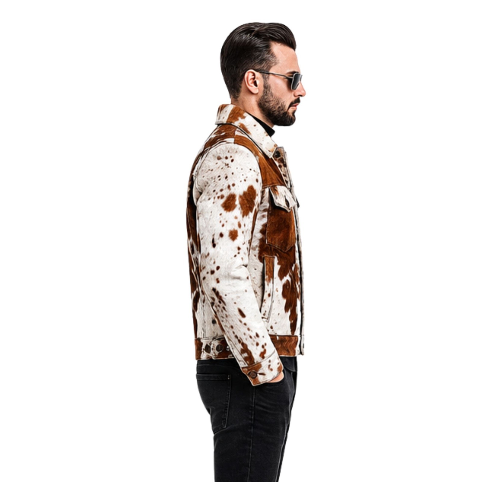 Men’s Cow Print Leather Jacket – Real Hair-On Cowhide, Stylish Pony Skin Western
