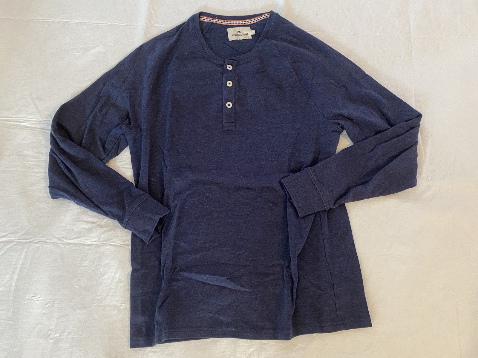 The Normal Brand Men’s Quarter Button Henley Long Sleeve Shirt Blue Large