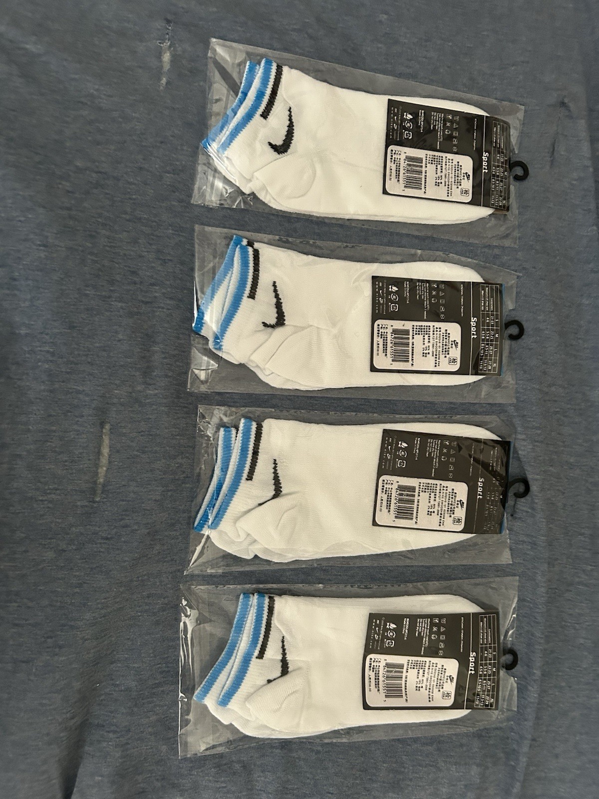 Nike Men’s Athletic No-Show Socks Logo White/Blue/Black Size L 4 Pairs