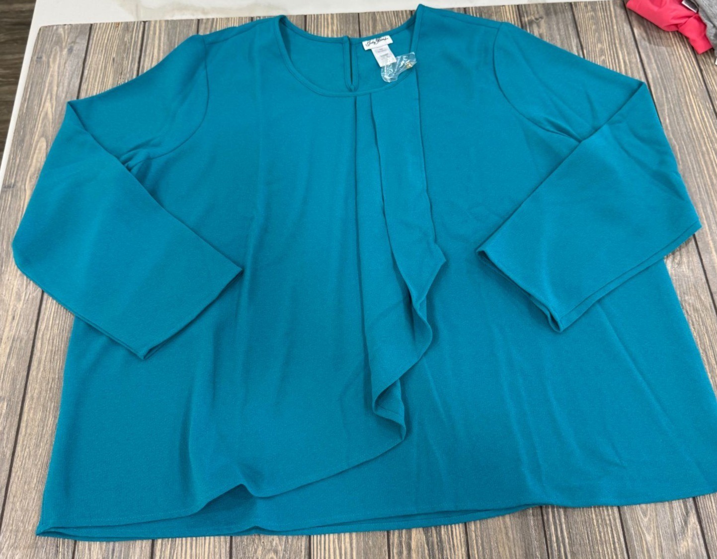 Judy Bond Womens Teal Draped Blouse 24W Polyester/Spandex